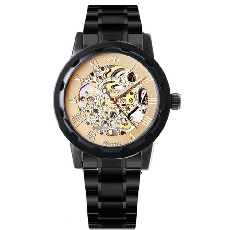 WINNER Two-Tone Skeleton Watch - Clean Black Background