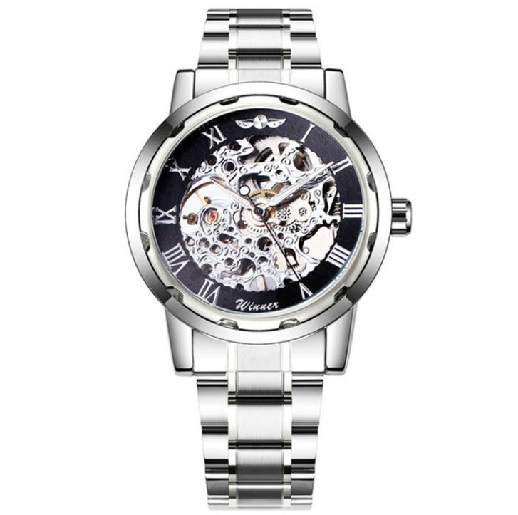 WINNER Two-Tone Skeleton Watch - Clean Black Background