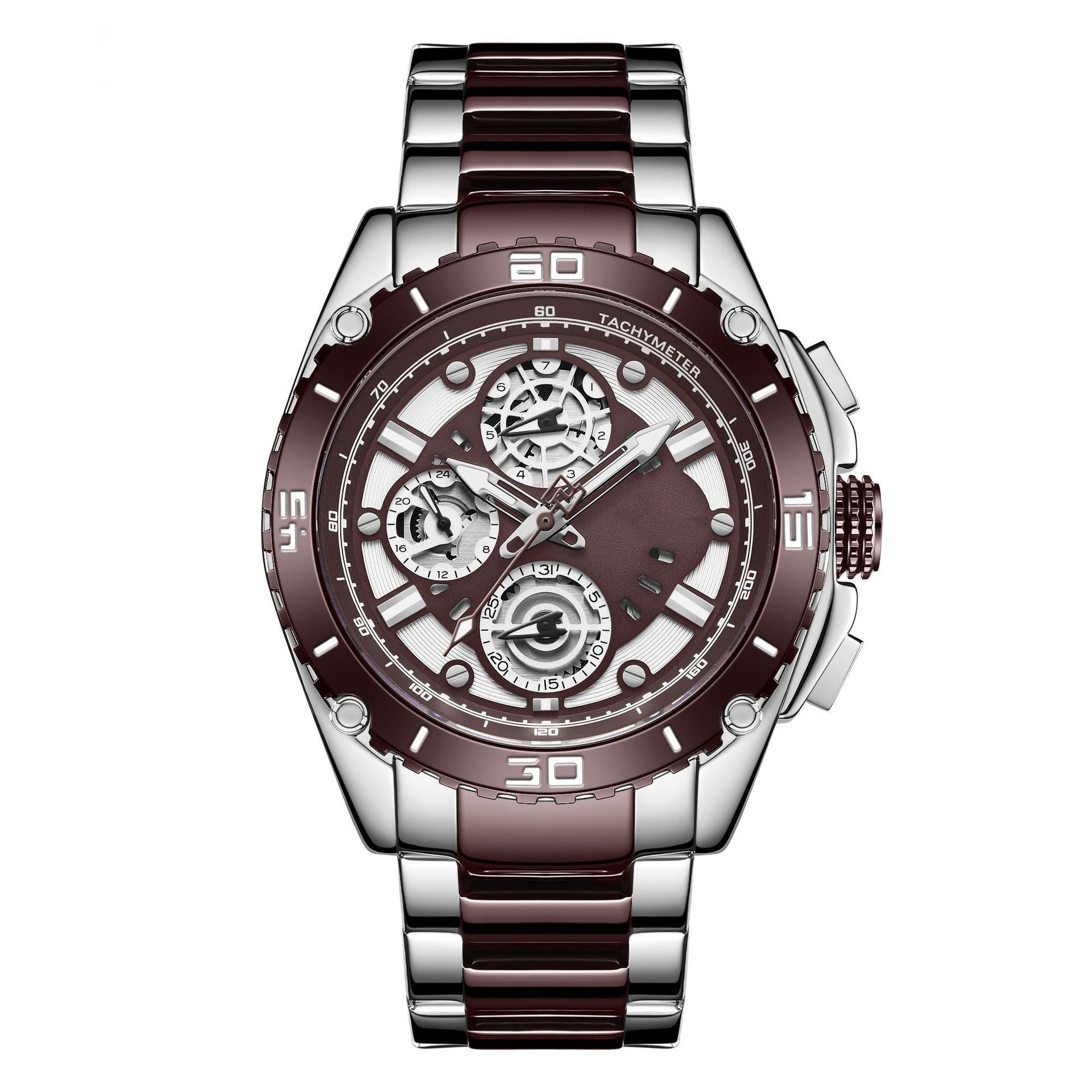 Luxury chronograph watch with brown background