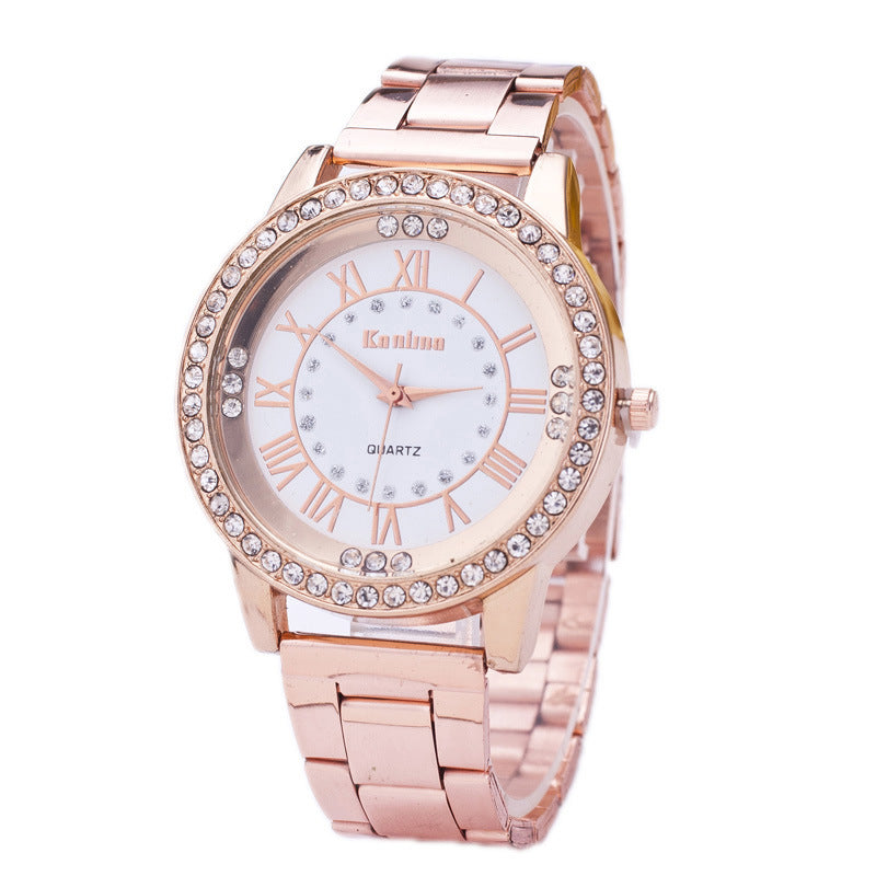 Kanima Rose Gold Crystal Watch - 3D Close-upPink Background