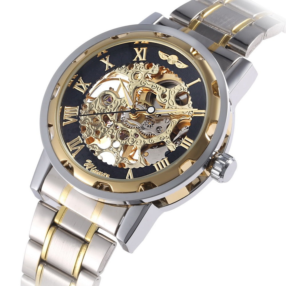 WINNER Two-Tone Skeleton Watch - Clean Black Background