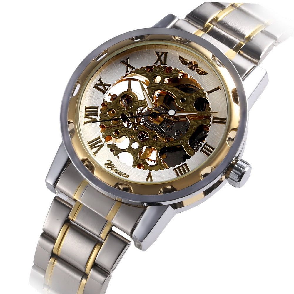 WINNER Two-Tone Skeleton Watch - Clean Black Background