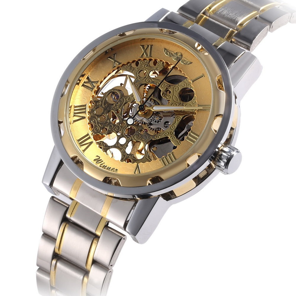 WINNER Two-Tone Skeleton Watch - Clean Black Background