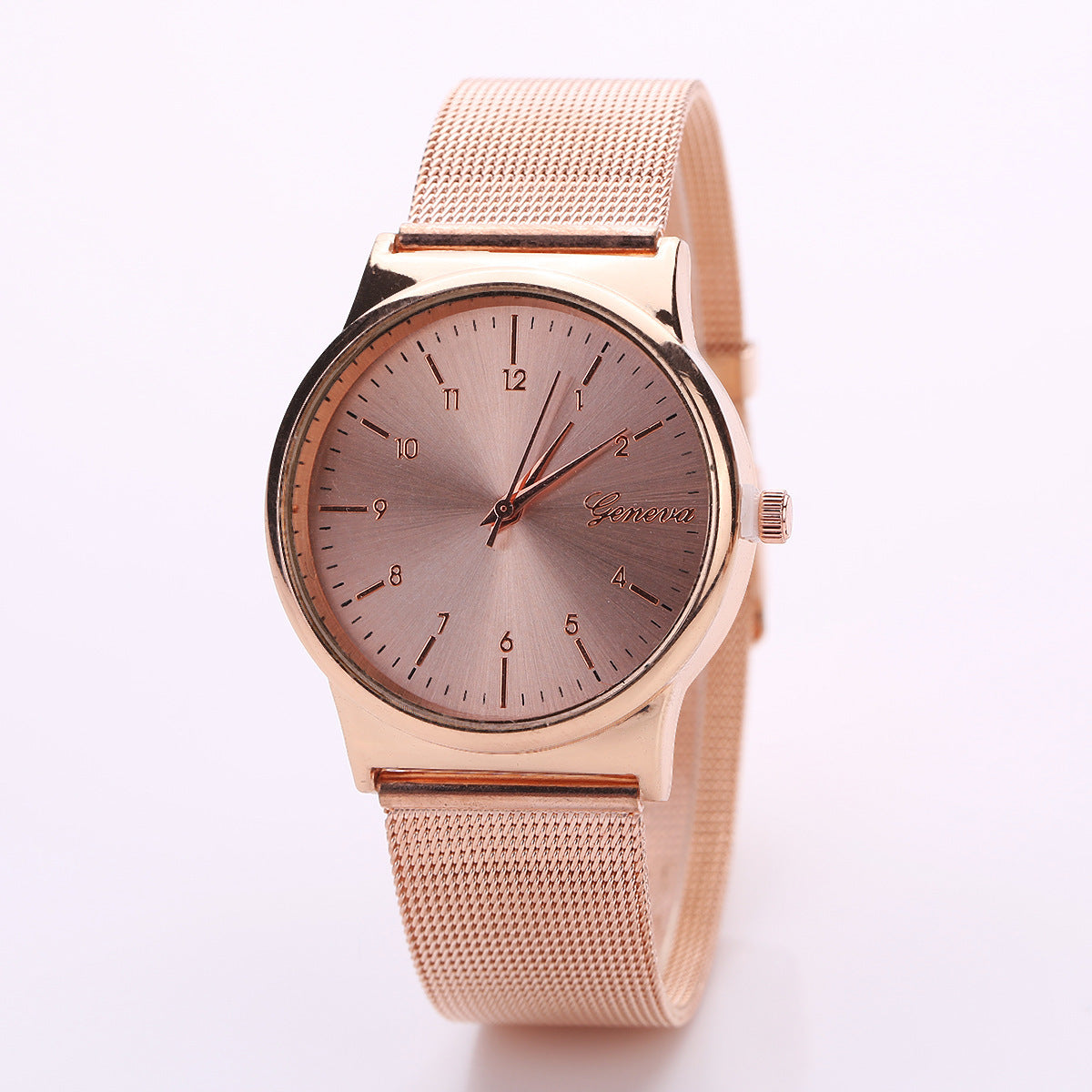 TitanGold Outdoor Sports Watch with rose gold mesh band and minimalist design for modern adventurers.