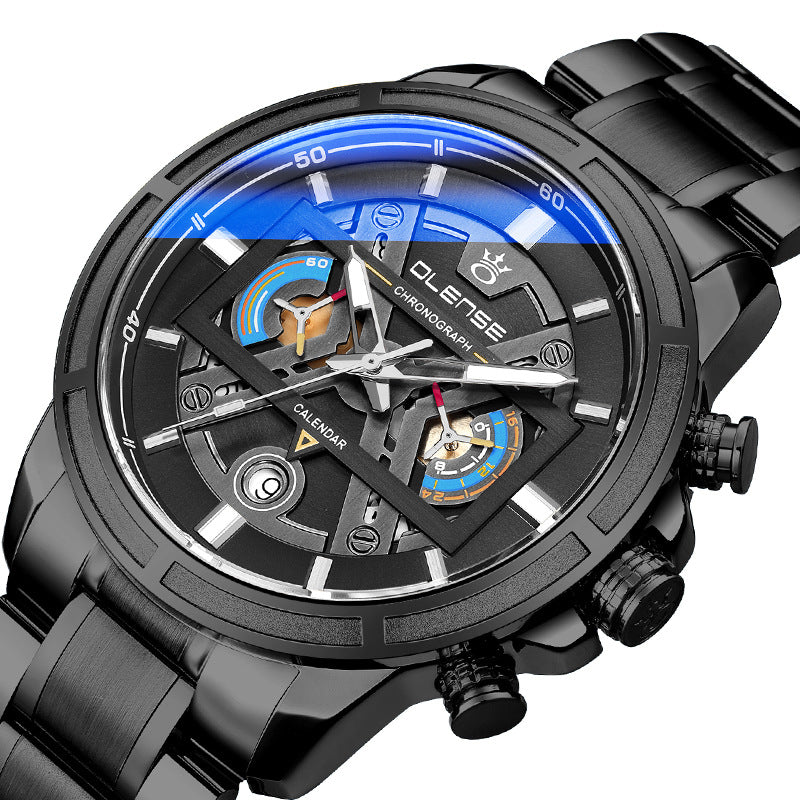 Two-tone chronograph watch with black background