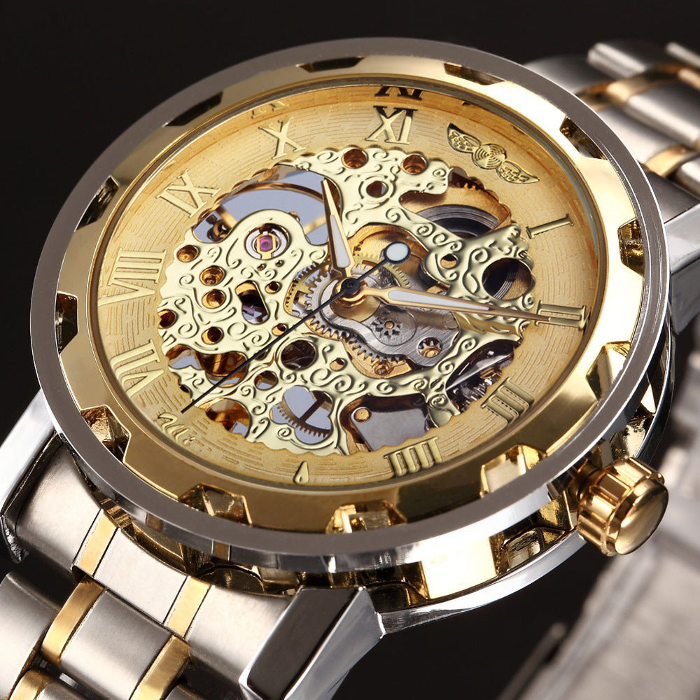 WINNER Two-Tone Skeleton Watch - Clean Golden Background
