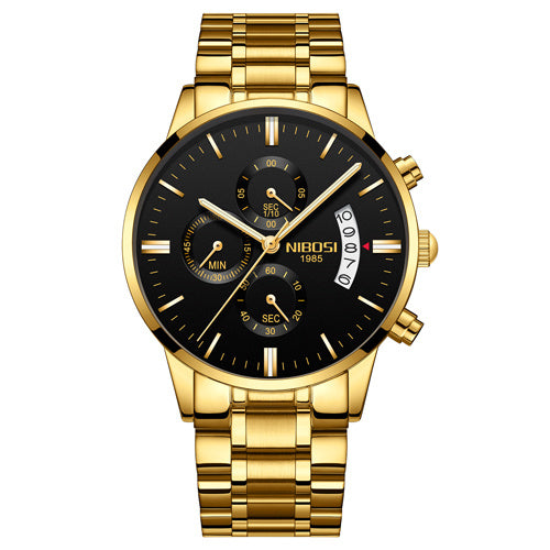  NIBOSI Gold Watch Black Dial - 3D Black Background NIBOSI Gold Watch Black Dial - 3D Black Background