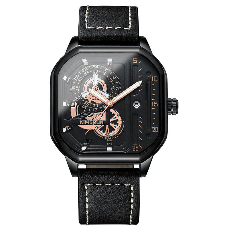 Square Skeleton Watch - Clean Black Background