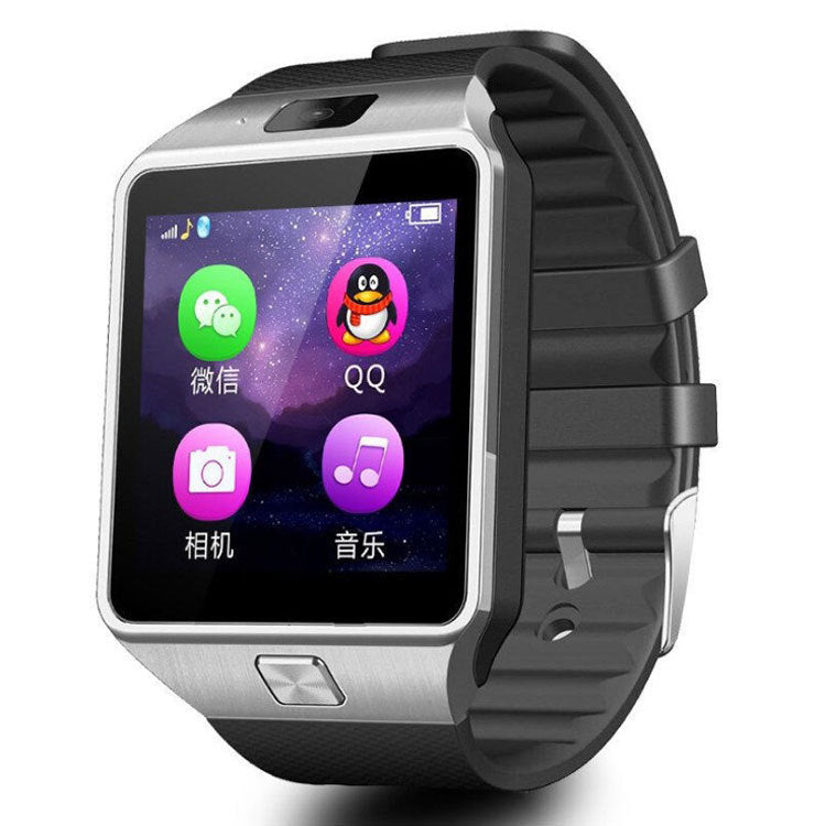 Watch DZ09 SportConnect Smart Watch with touchscreen interface and wristband, compatible with Android, showing colorful app icons.