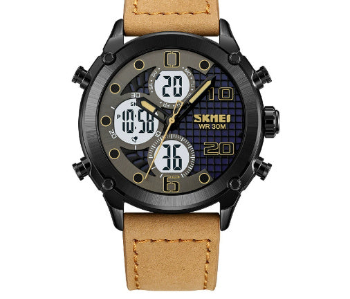 SKMEI digital-analog watch with brown background