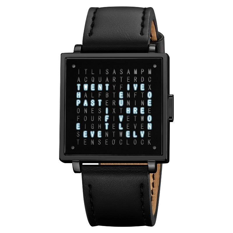 Gold Word Clock Watch - Clean Black Background