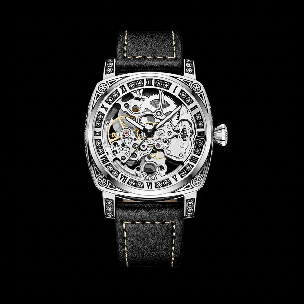 Ornate Skeleton Watch - Clean Black Background