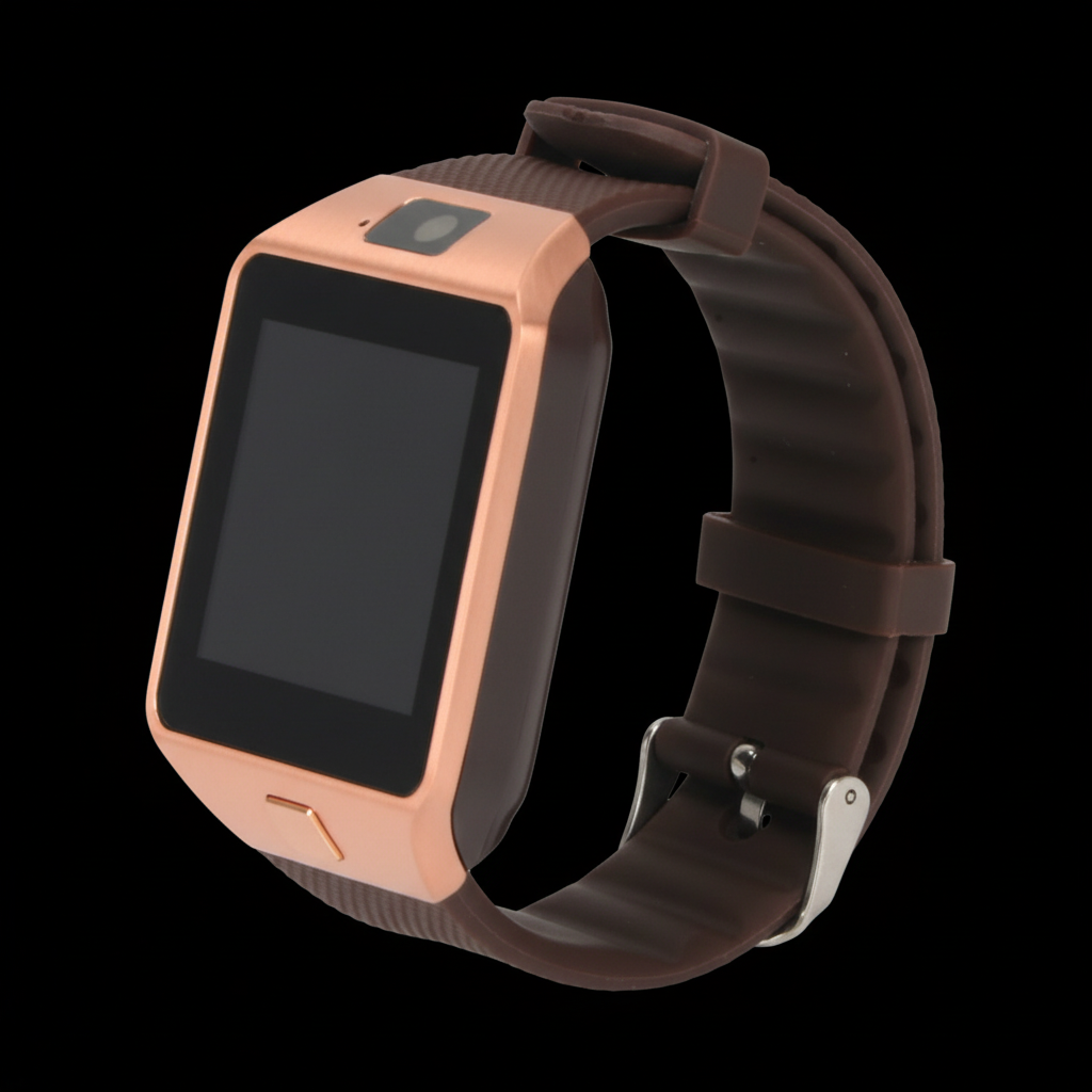 Rose gold smartwatch with black background