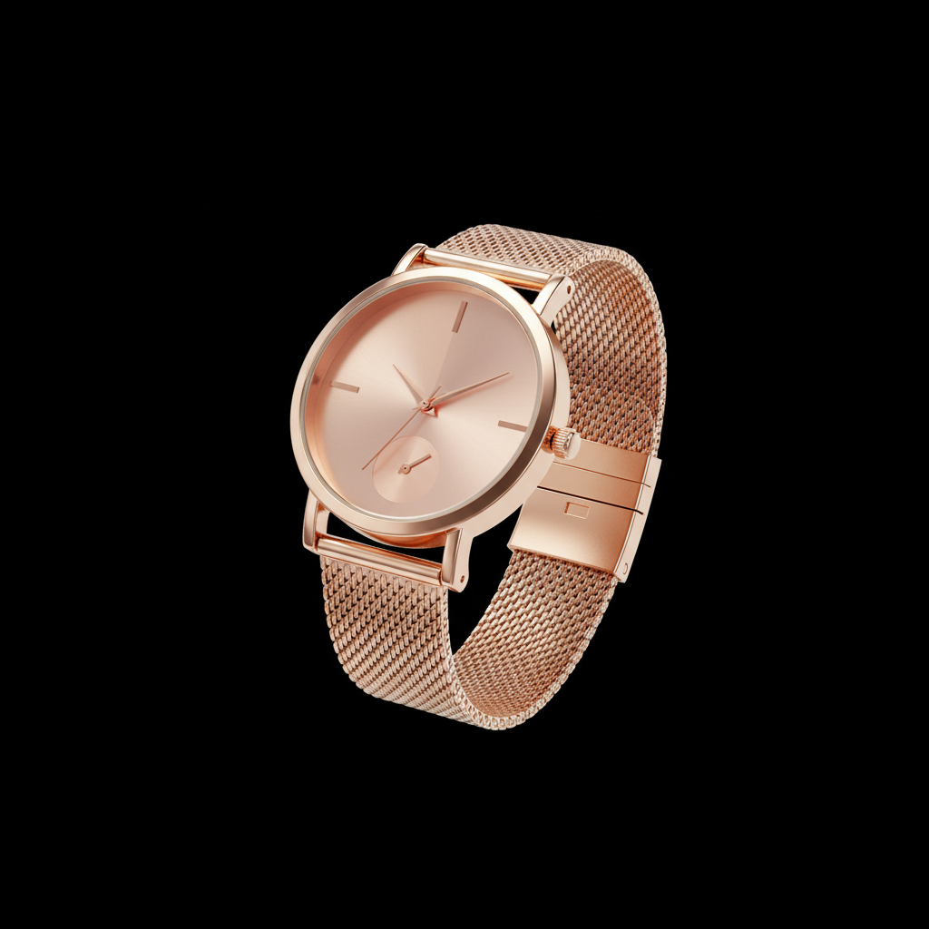 Rose Gold Women's Watch - 3D Close-up Black Background