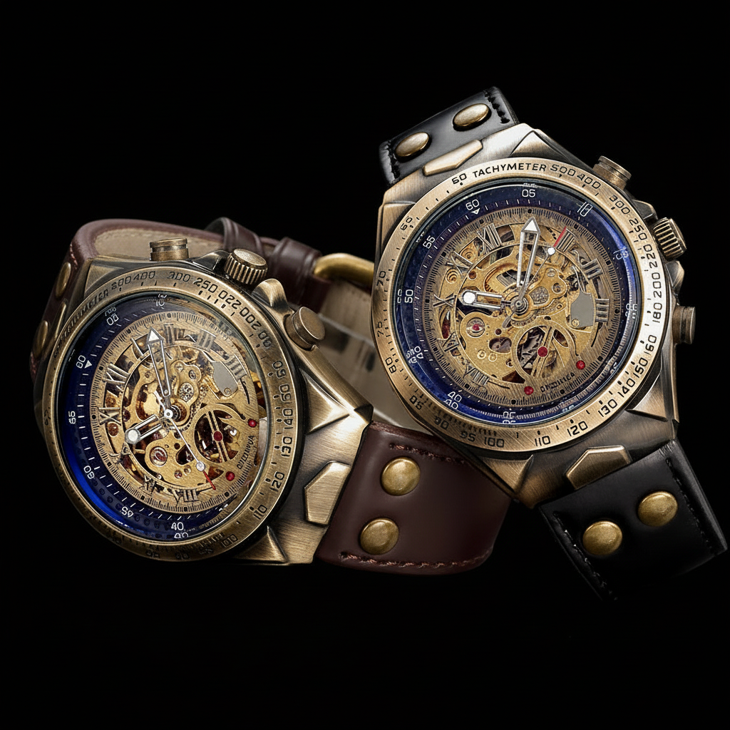 Skeleton watches pair with black background