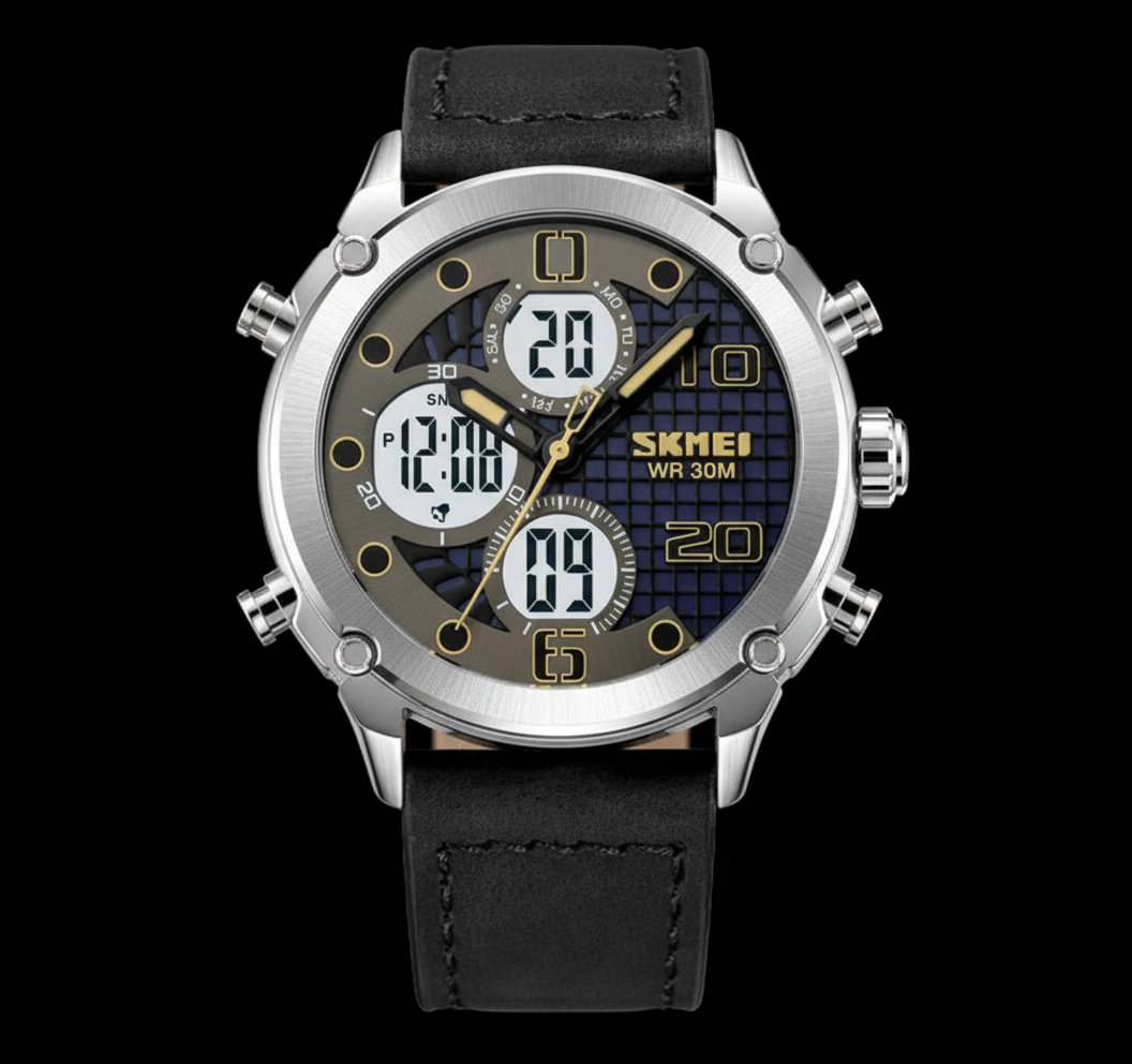 SKMEI digital-analog watch with black background